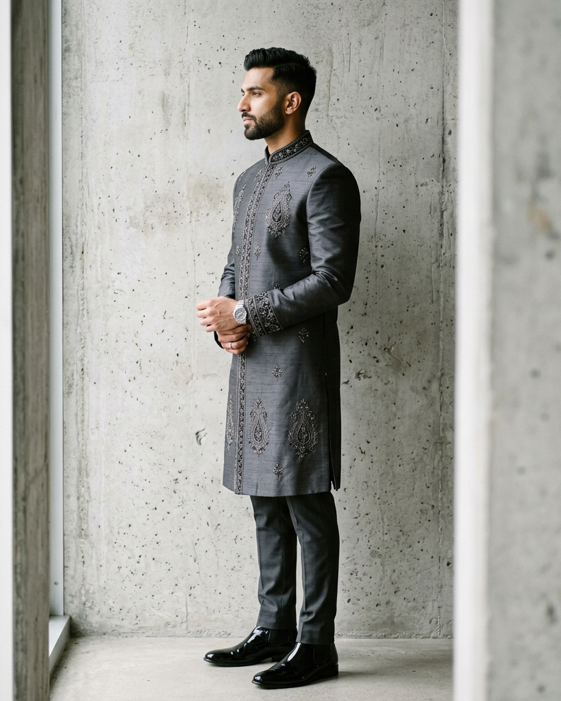 Charcoal Silk Sherwani